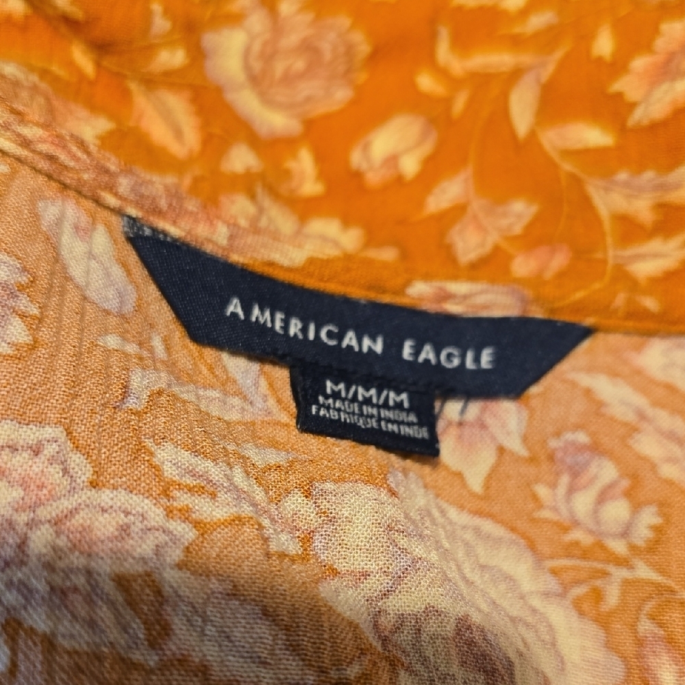 American Eagle Outfitters Boho Orange and White Cropped Long Bell Sleeve  M - Picture 2 of 5